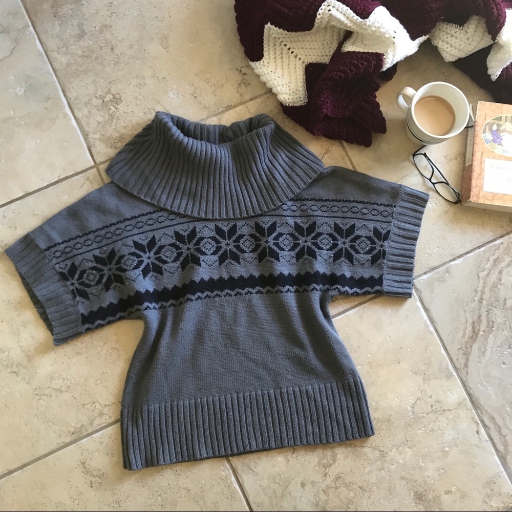 Short-sleeve cowl-neck sweater